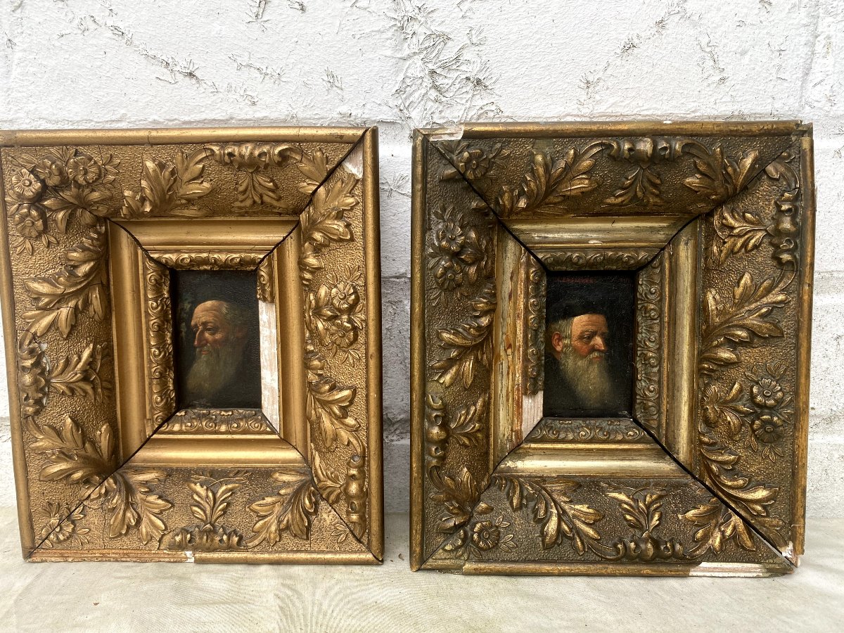 Deux portraits de rabbins l'un signé Jasinski école polonaise 19'siècle 