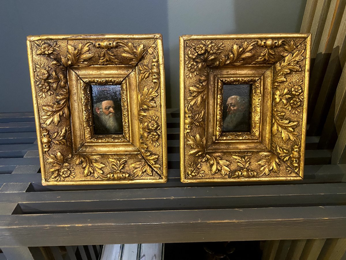 Deux portraits de rabbins l'un signé Jasinski école polonaise 19'siècle 