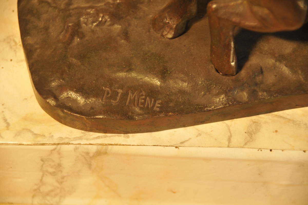 P J Mene, Groupe En Bronze D’une Brebis Et Son Agneau-photo-4
