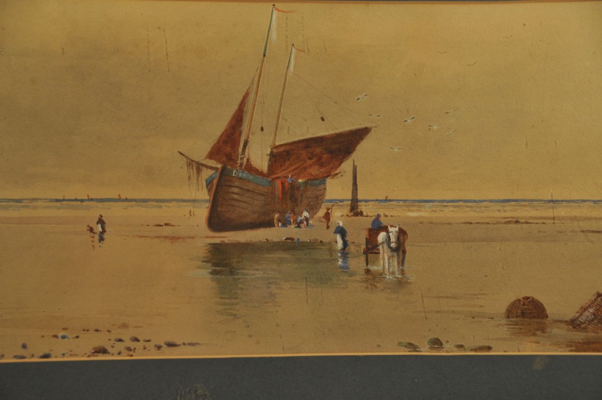 Ecole Irlandaise 19' Siècle; Pêcheurs Sur La Plage-photo-2