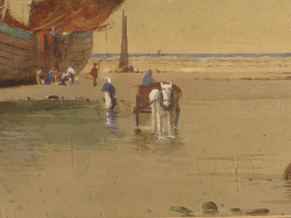 Ecole Irlandaise 19' Siècle; Pêcheurs Sur La Plage-photo-1