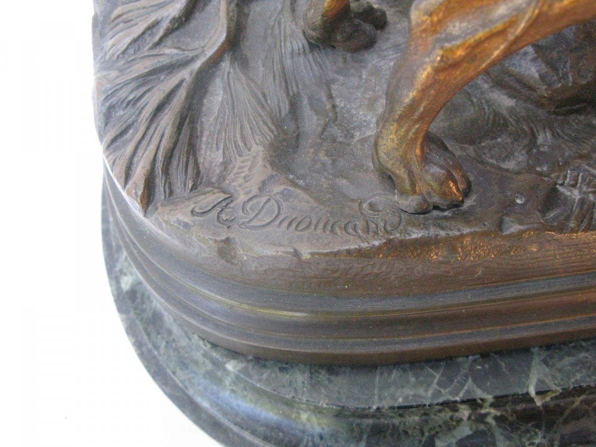 Dubucand Alfred 1828-1894 Two Hunting Dogs, Bronze On Marble Base-photo-4