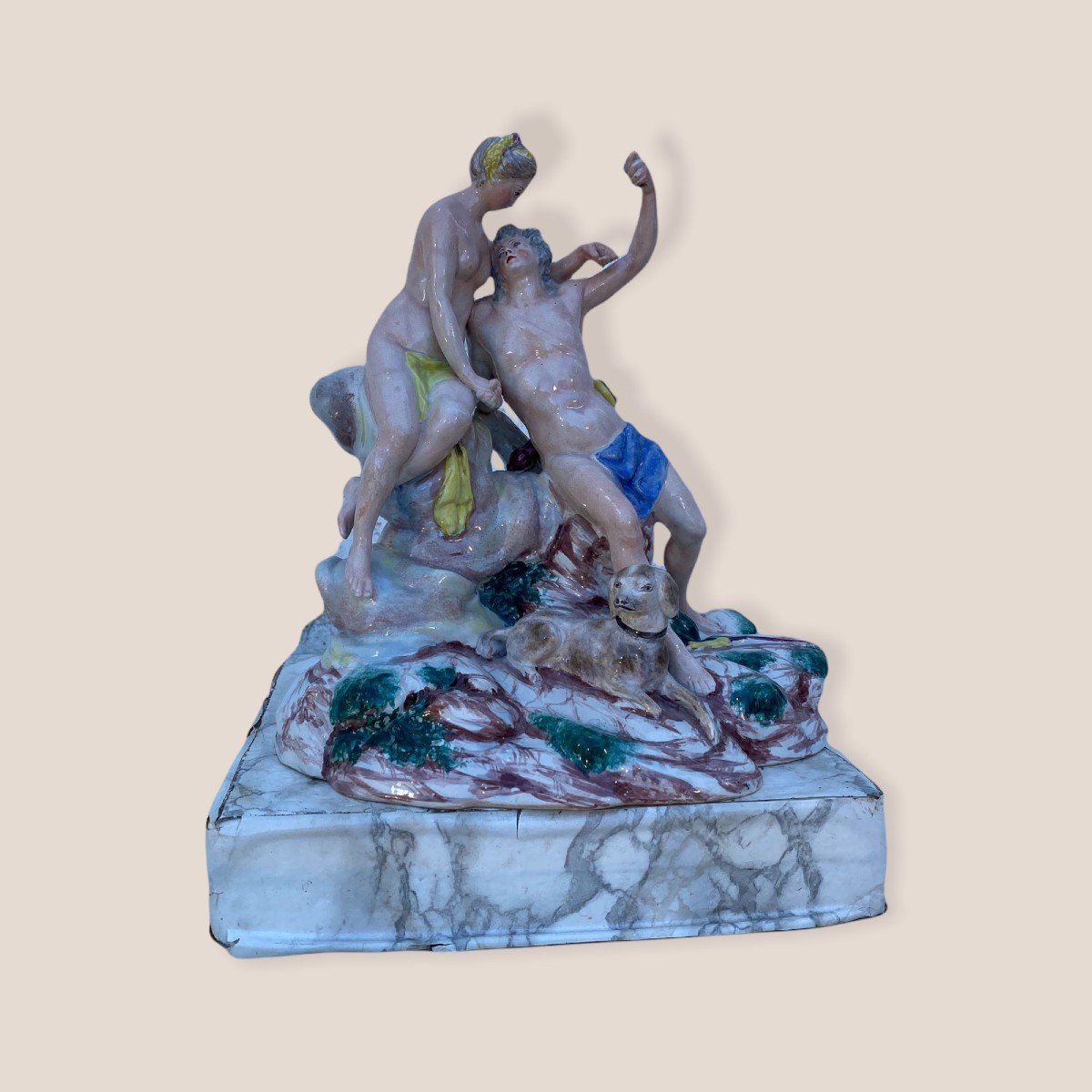 Diane And Endymion, Strasbourg Faience Group Around 1765