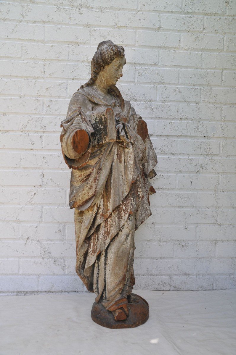 Sainte En Bois Sculpté XVI-xvii’ Siècle-photo-4