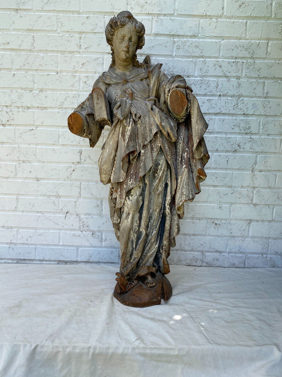 Sainte En Bois Sculpté XVI-xvii’ Siècle-photo-6