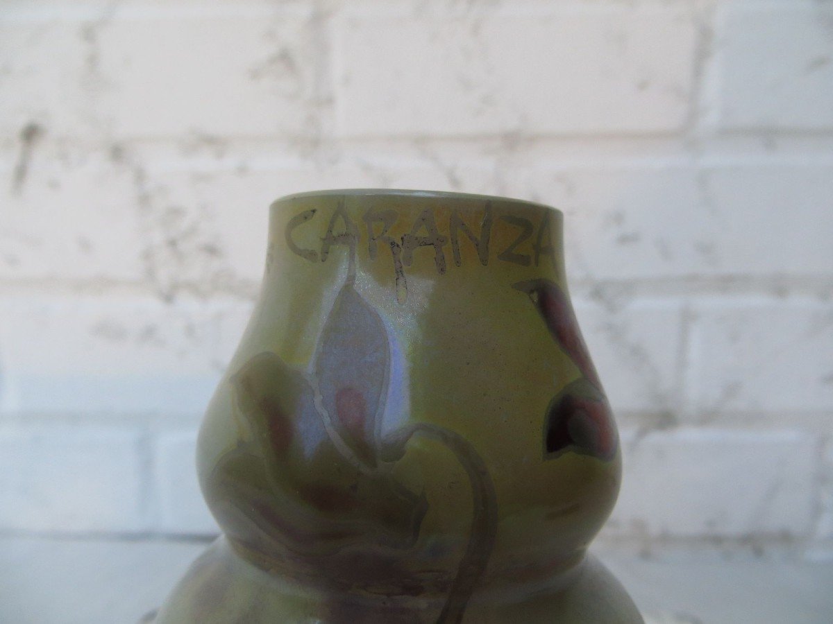 De Caranza: Vase  En Verre Irisé Signé -photo-3