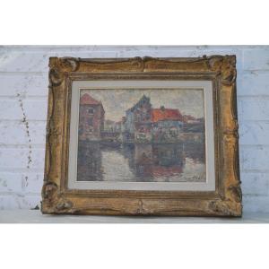 Canal animé à Malines, signé Louis Clesse 1889-1961