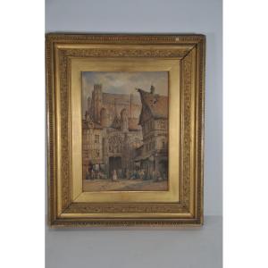 L’église Saint Nicolas à Rouen signé L J Woods (1813-1901)