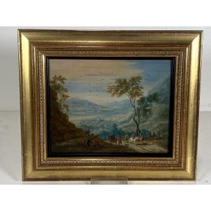 Travelers In An Italianate Landscape Attributed To Mathys Schoevaerdts 1665-1702