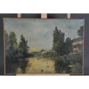 Henri Harpignies; Paysage au bord de l’Oise, daté 1894