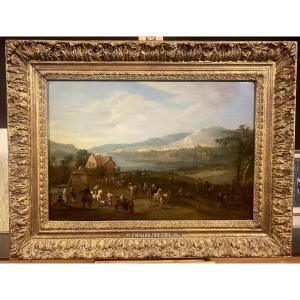 Village portuaire animé signe Karel Breydel dit Le Chevalier (1678-1733),