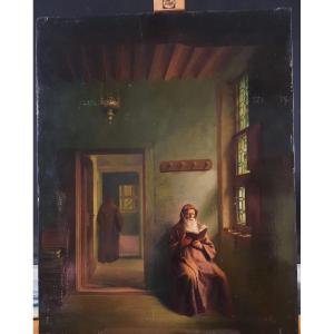 *monk Reading*, Signed By Ferdinand Daems (1809–1875), Belgian School, Student Of Louis David