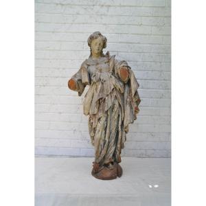 Sainte En Bois Sculpté XVI-xvii’ Siècle