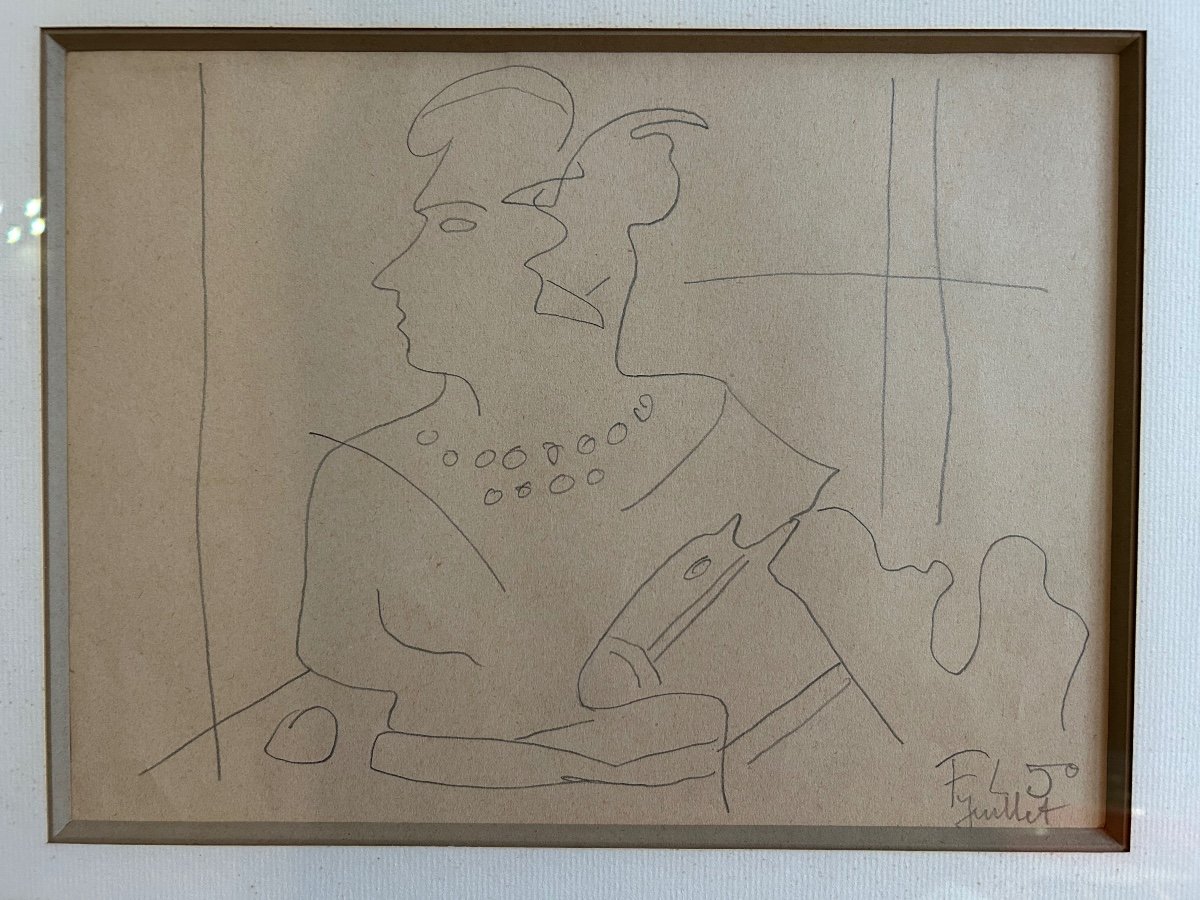 Dessin Représentant Un Profil D’écuyère Et Cheval signé de Fernand Léger 