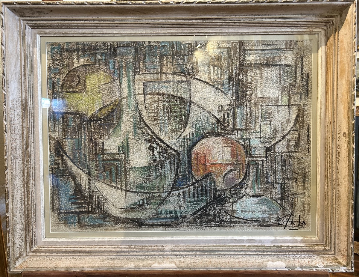 Gouache On Embossed Paper "abstract Composition" Signed L. Sala