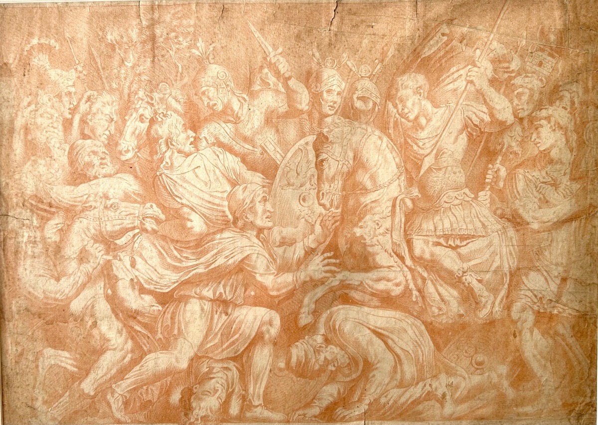 Counterproof Over Sanguine "battle Scene" Italy (school Of Sienna ?) 17th