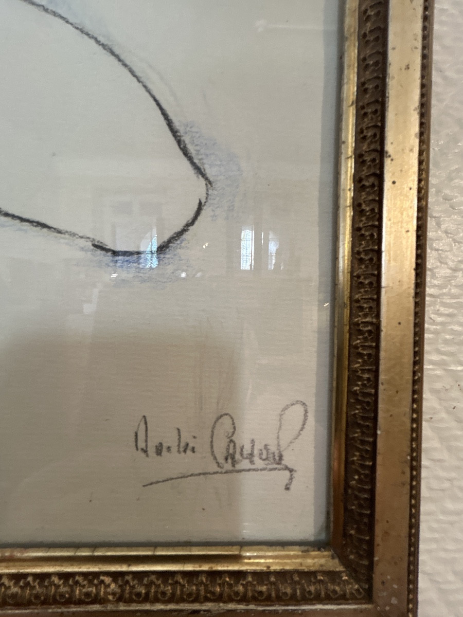 Pencil And Pastel Drawing “kneeling Nude” Signed André Cahours-photo-3
