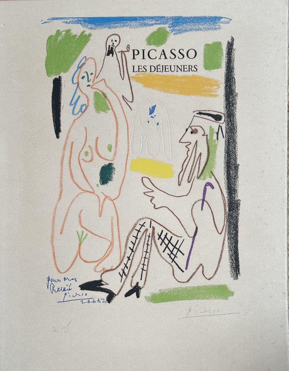Lithographed Poster By Picasso "les Déjeuners" 1962 Signed And Numbered In Pencil-photo-2