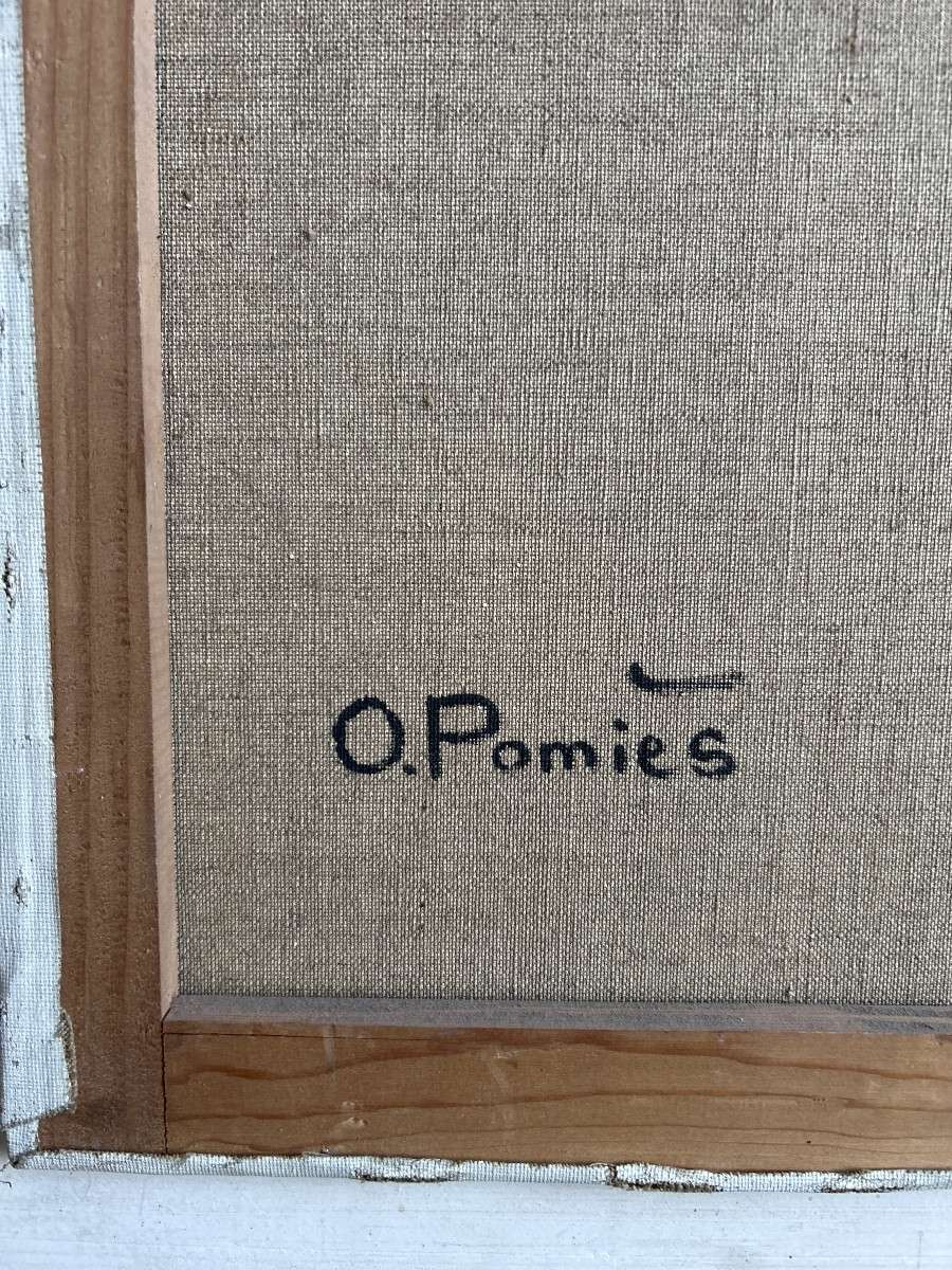 Oil On Canvas “village Street” Signed On The Back O. Pomiès-photo-3