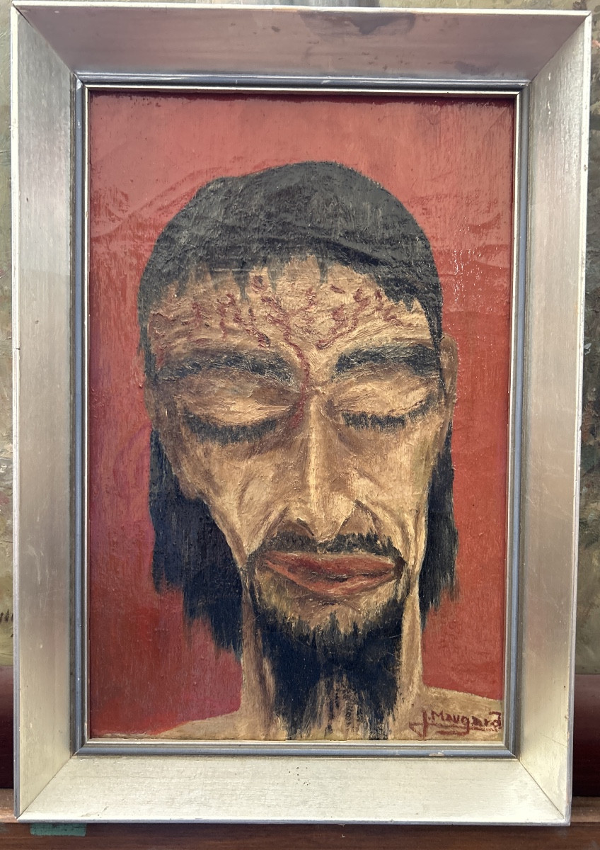 Huile sur toile « Le Christ » signé J. Maugard