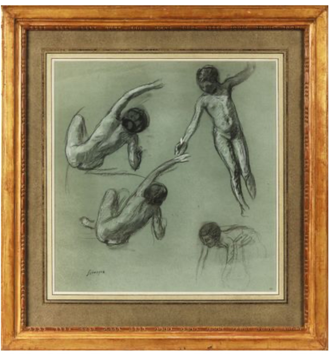 Drawing “study Of Bathers” Signed By Henri Lebasque
