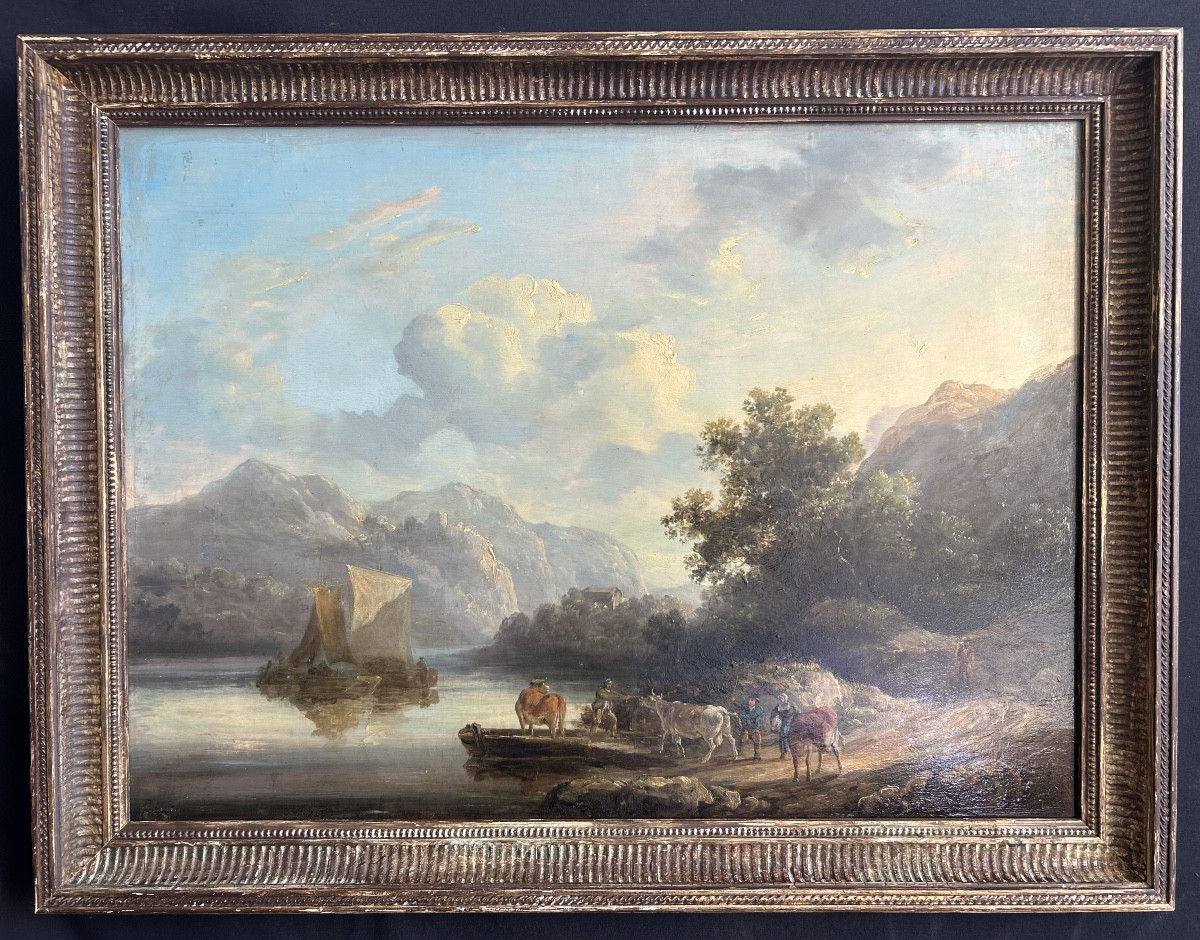 Huile sur panneau début 19ème d’Henry Milbourne représentant une scène de campagne animée 