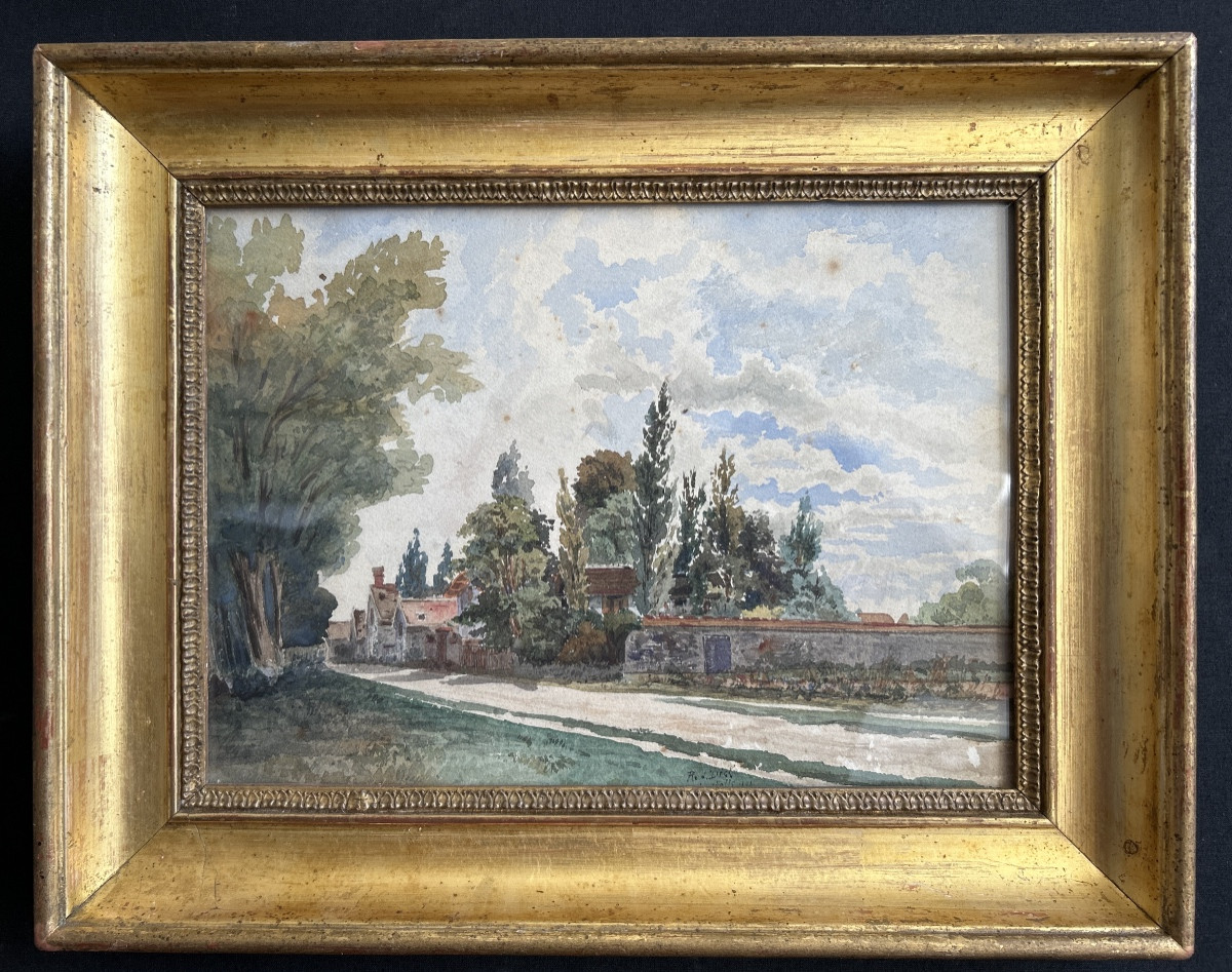 Watercolor Signed Red. Dick, Located And Dated 1822 "village View"-photo-2