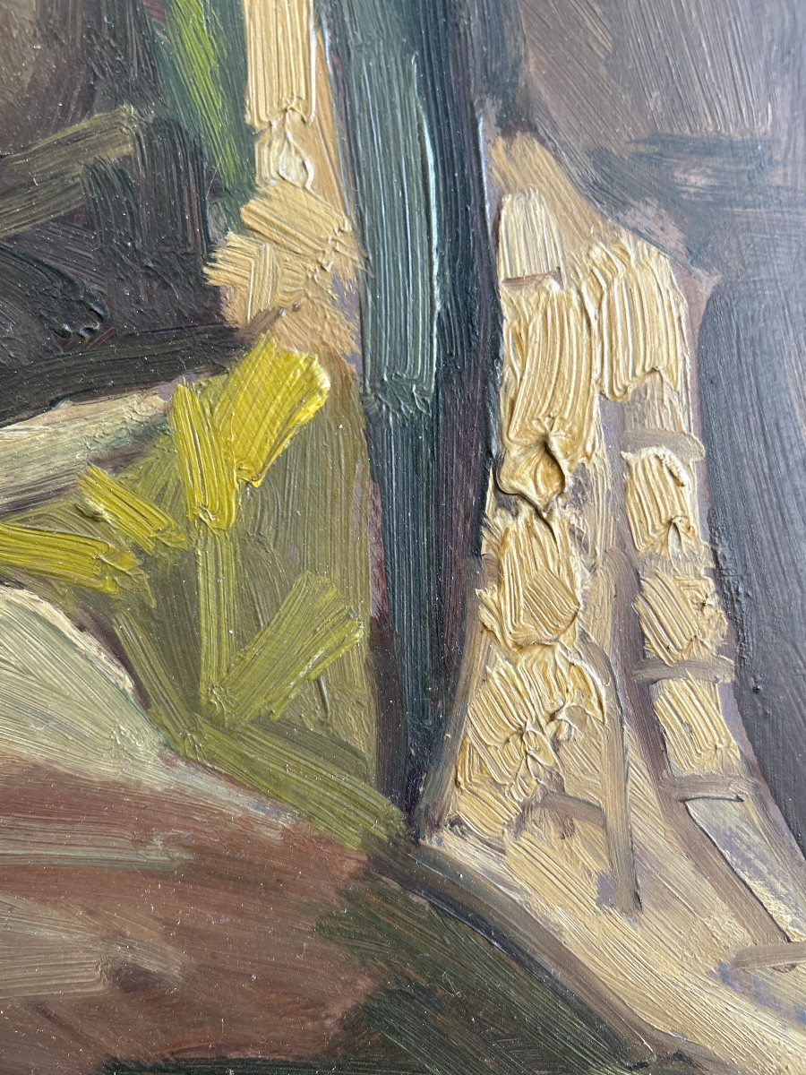 Oil On Hardboard Middle 20th Depicting A Church In Winter-photo-3