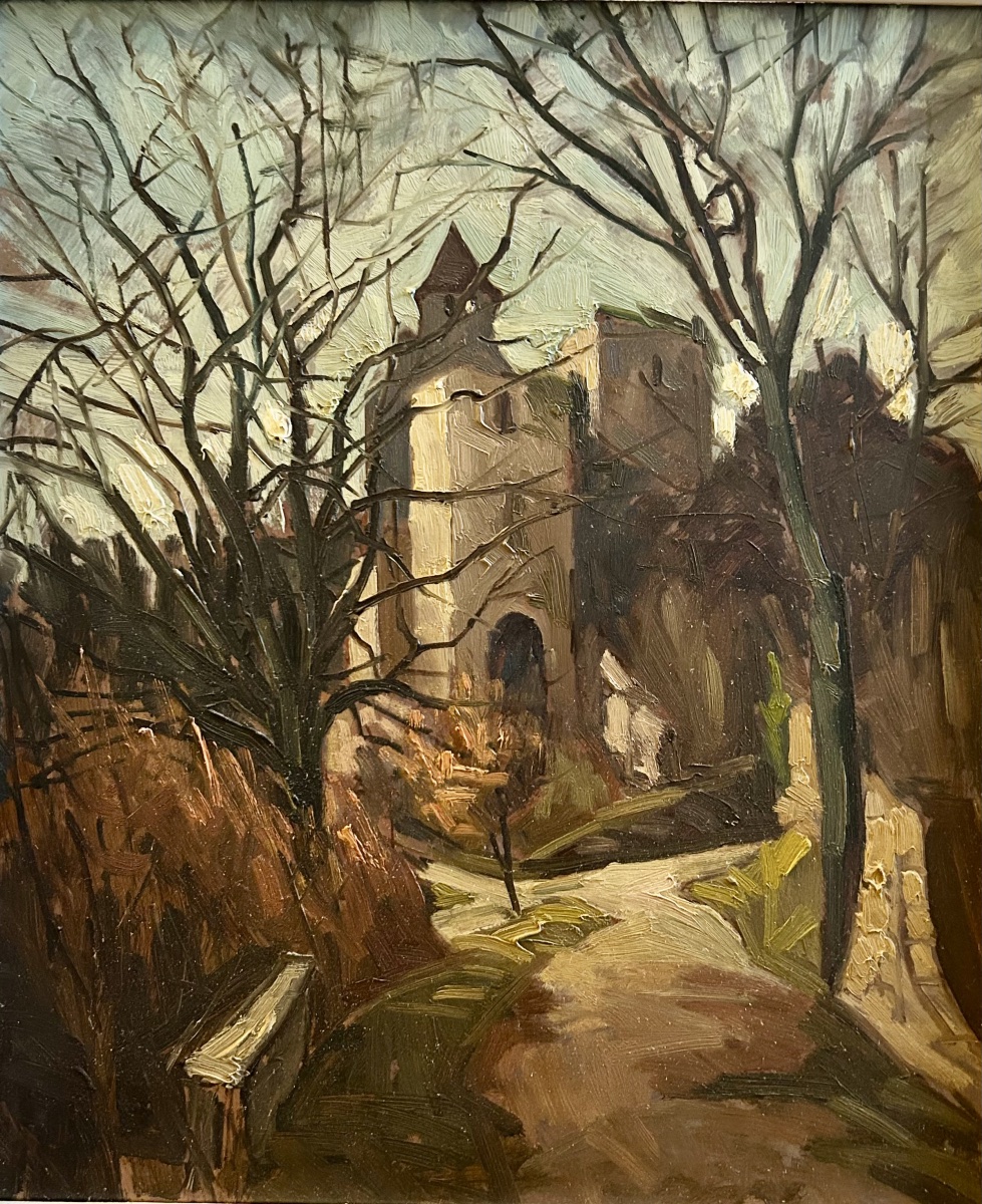 Oil On Hardboard Middle 20th Depicting A Church In Winter