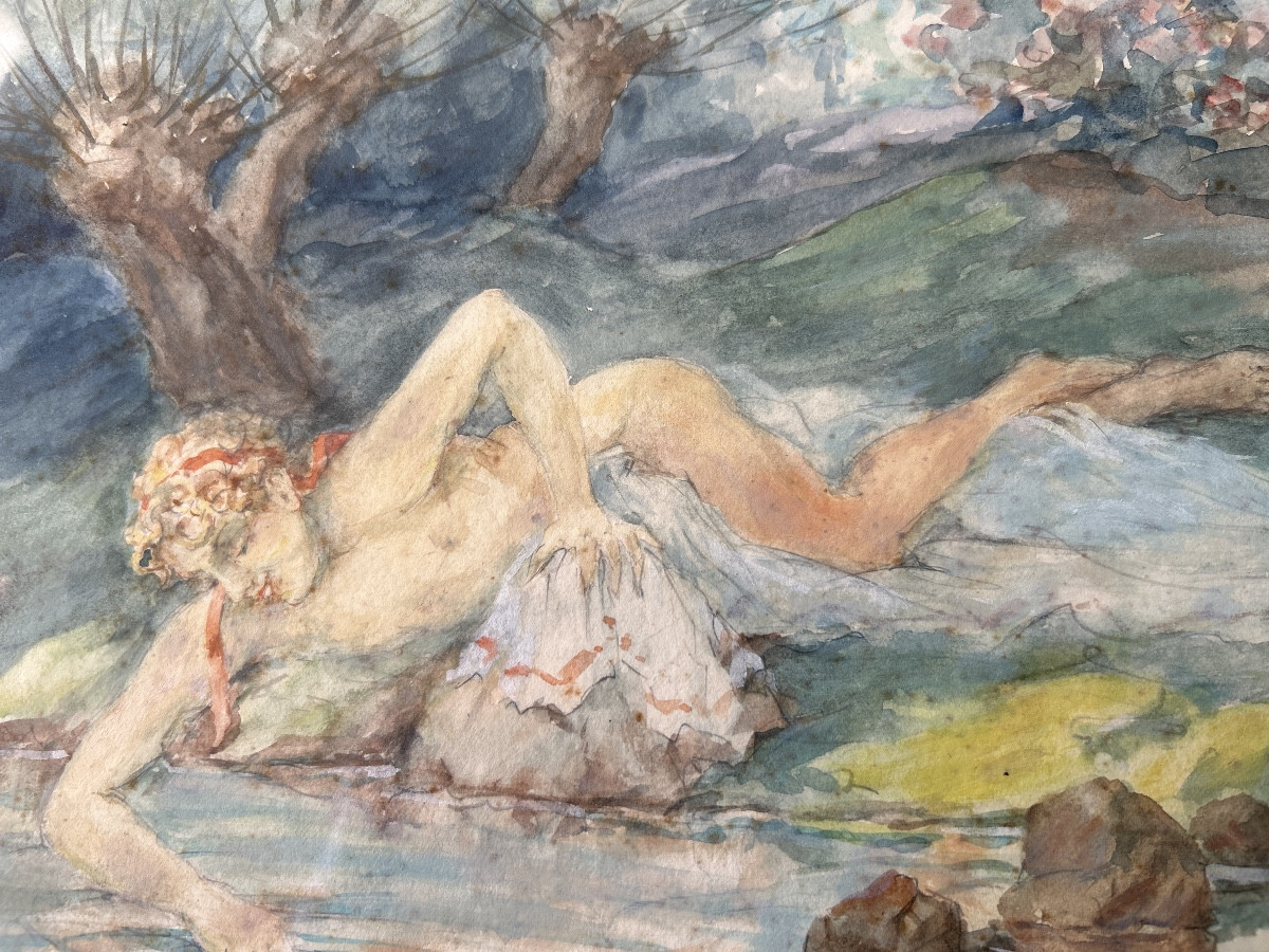 Watercolor Signed Jean Torthe Representing Narcissus-photo-3