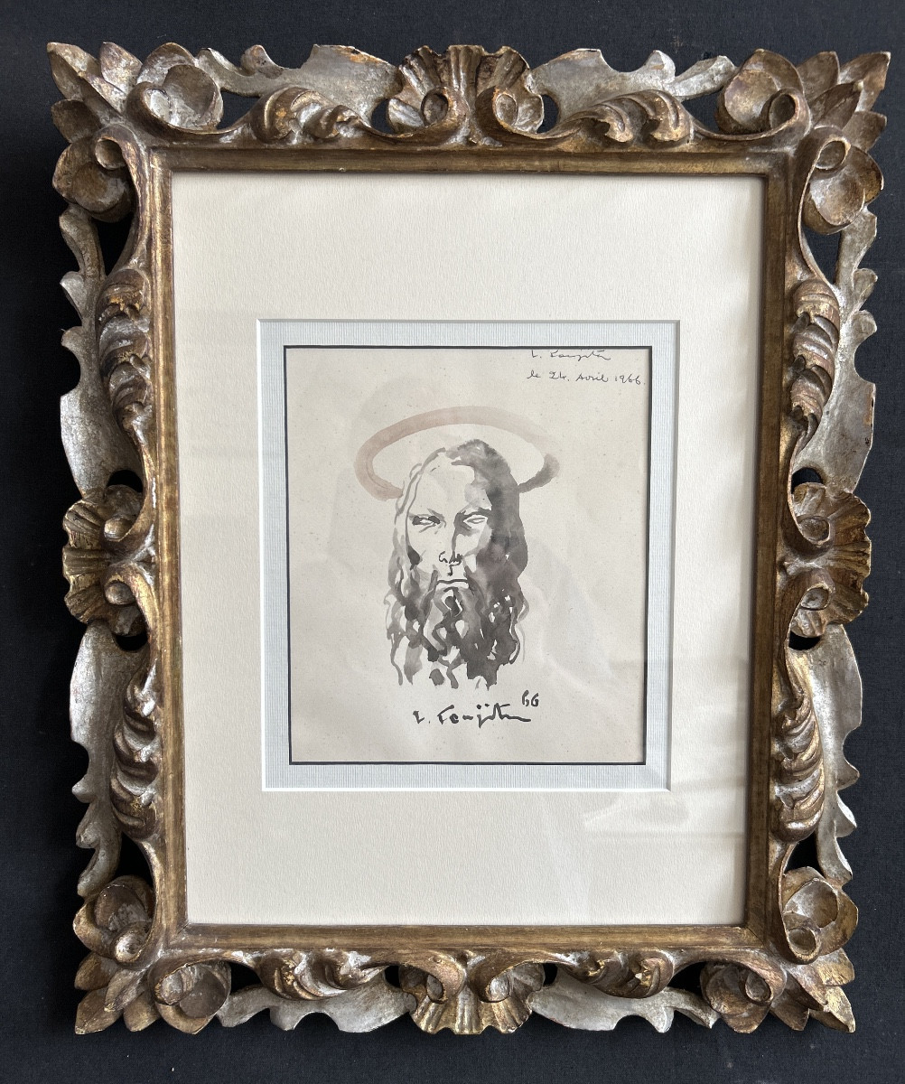Wash Drawing “figure Of Christ” Signed By Tsuguharu Foujita And Dated 66