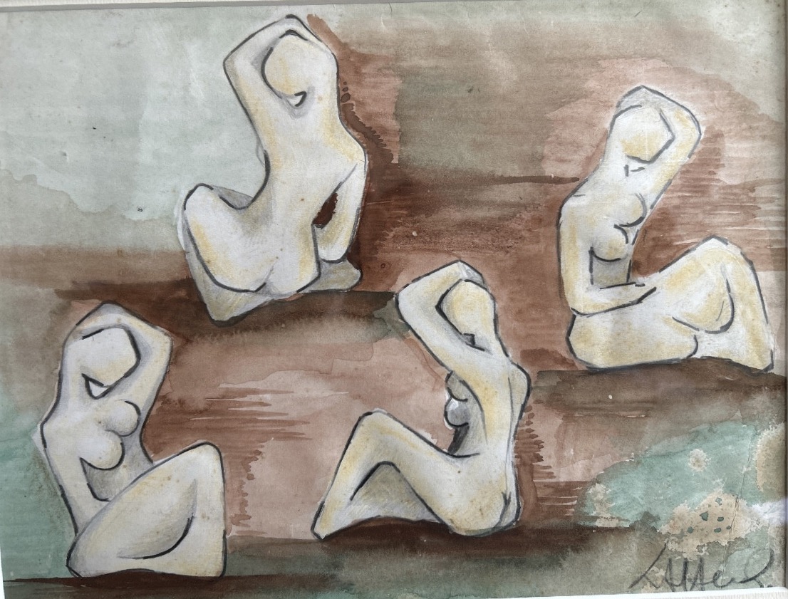 Aquarelle « Étude de Nus assis » signée d'André Cahour