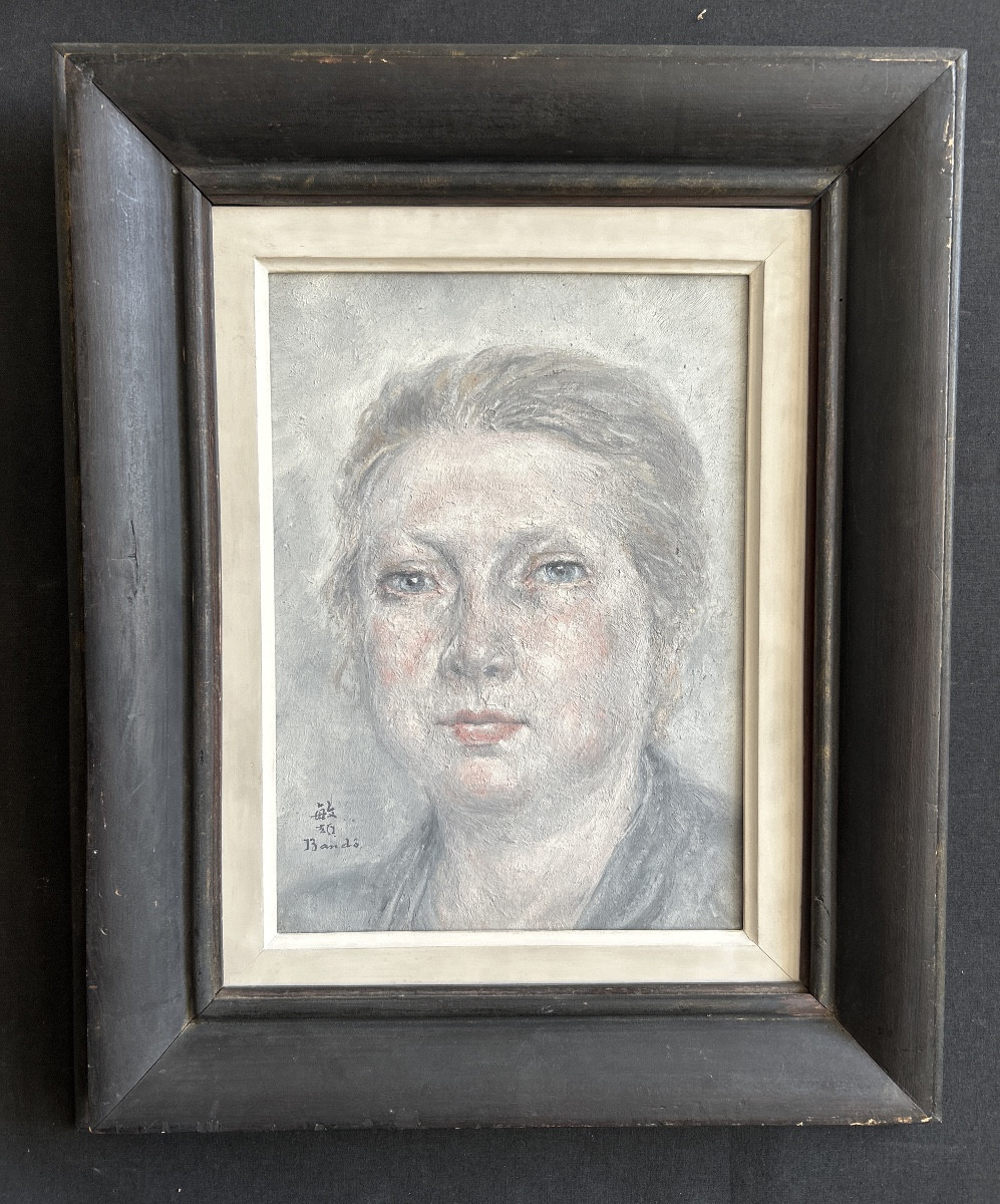 Oil On Canvas Signed By Toshio Bando “portrait Of A Woman”-photo-2