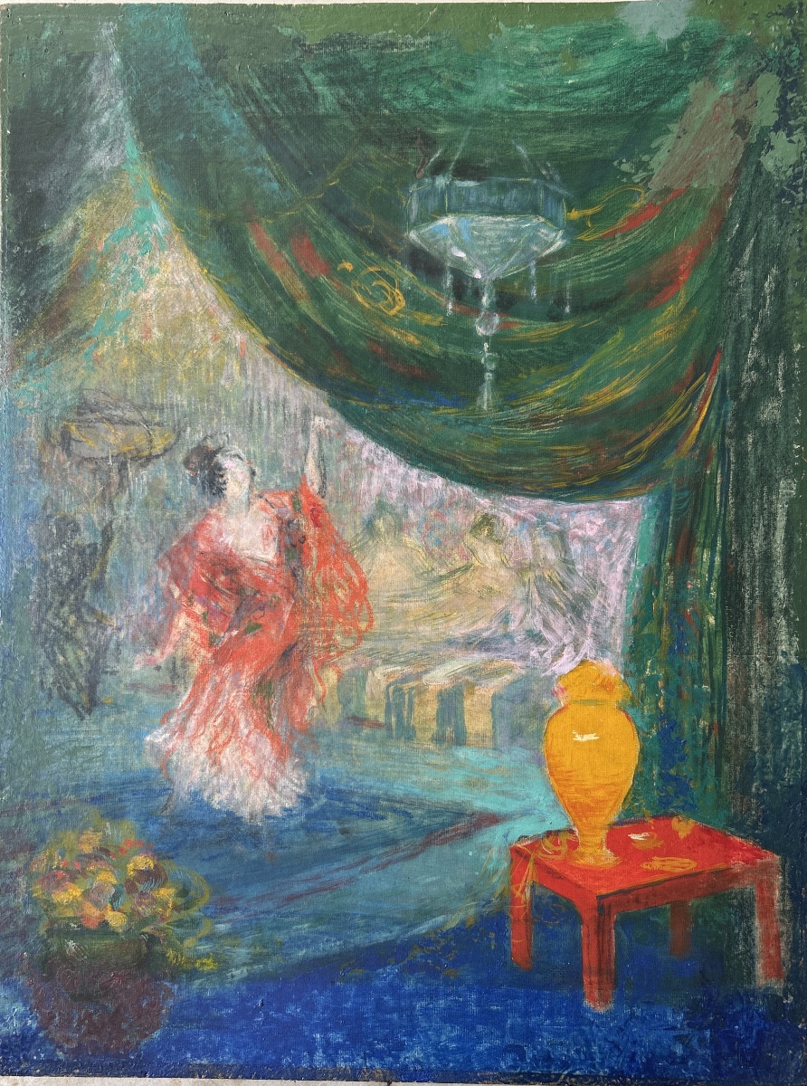 Huile sur papier marouflée sur panneau « Scène de théâtre » d’Henri Laffite