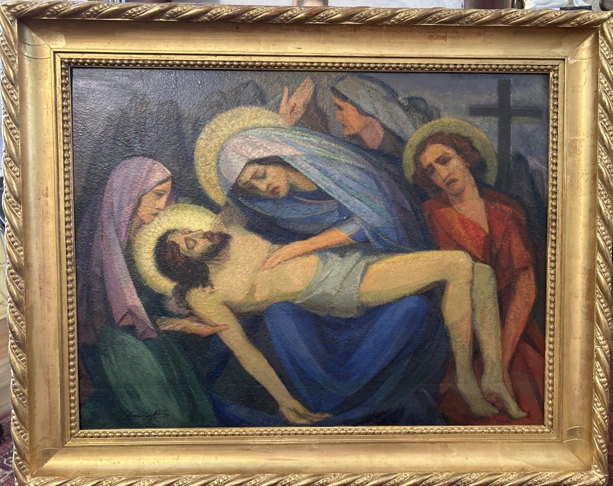 Oil On Panel Signed Henri Laffite Representing The Lamentation Of Christ-photo-2