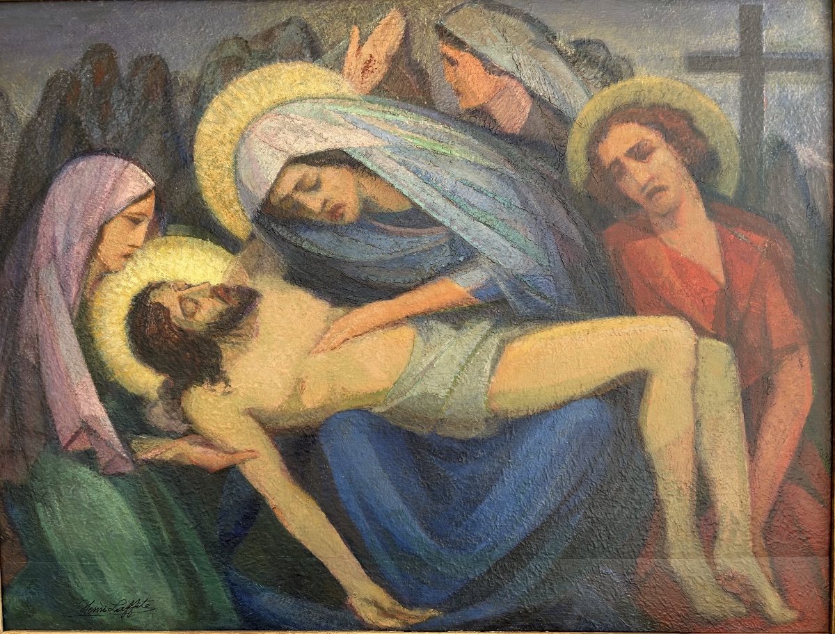 Oil On Panel Signed Henri Laffite Representing The Lamentation Of Christ