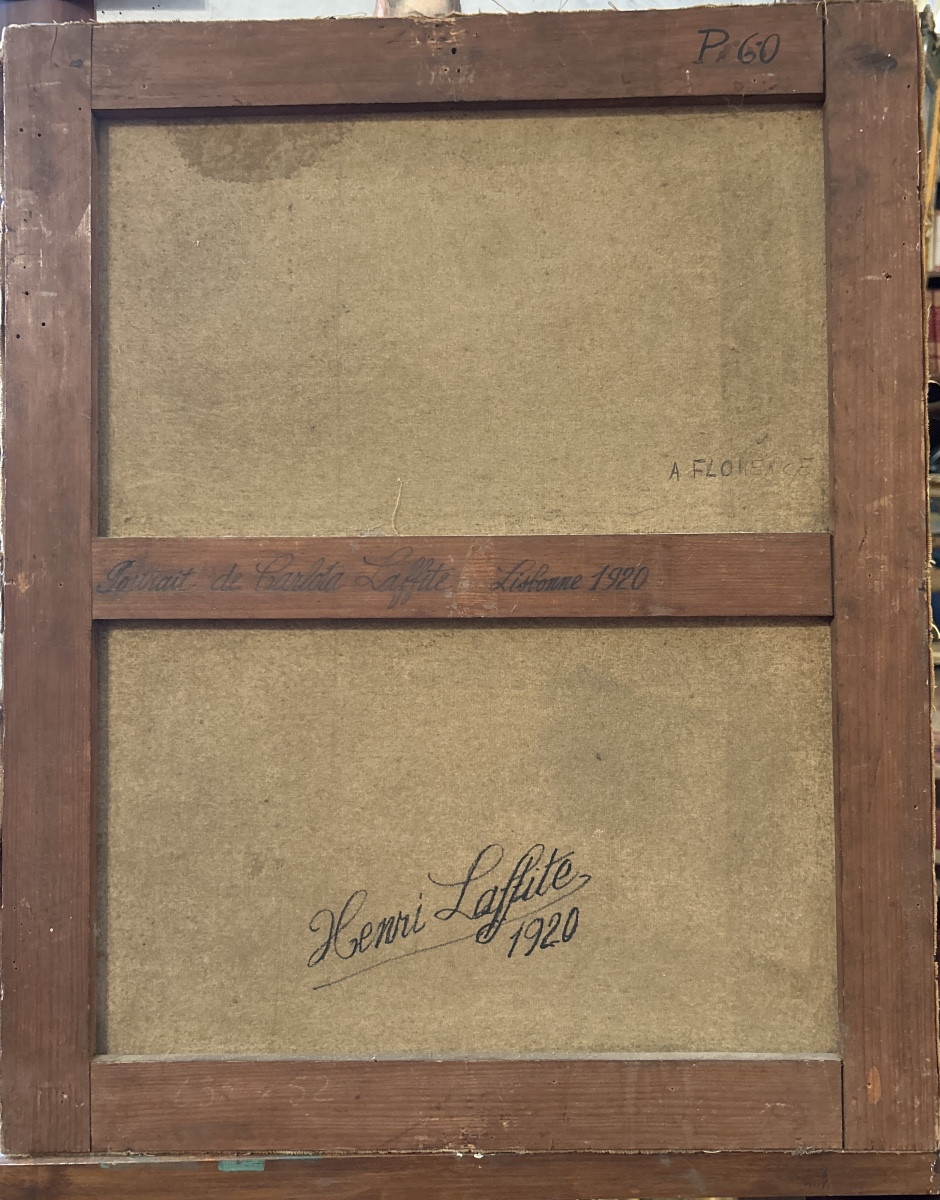 Huile sur toile signée d’Henri Laffite et datée 1920 représentant la femme de l’artiste-photo-3