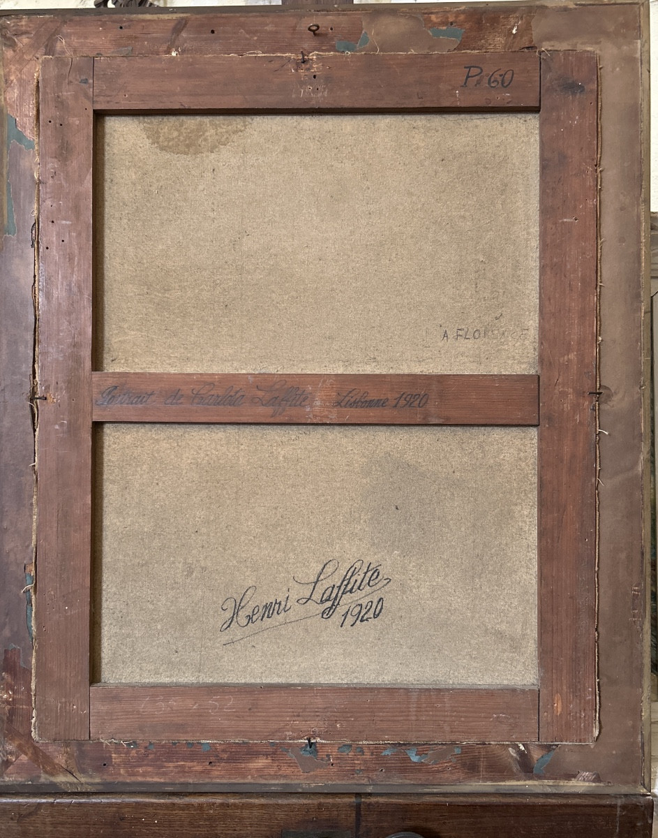 Oil On Canvas Signed By Henri Laffite And Dated 1920 Representing The Artist's Wife-photo-3