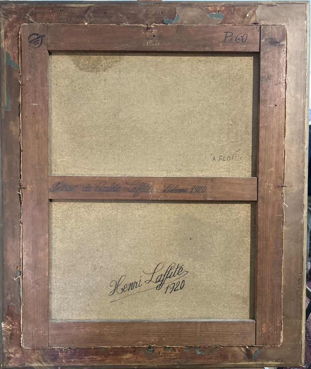 Huile sur toile signée d’Henri Laffite et datée 1920 représentant la femme de l’artiste-photo-3