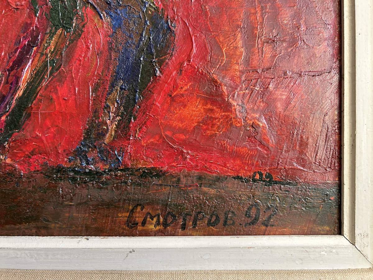 Huile sur toile du peintre Boris Petrovitch SMOTROV; école suprematiste Russe; daté 92-photo-2