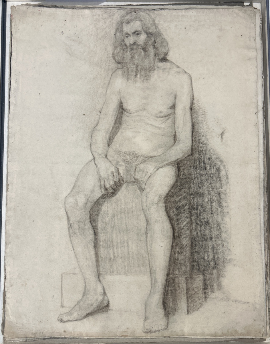Dessin crayon et fusain double face d’Henri Laffite représentant des académies d’homme-photo-2