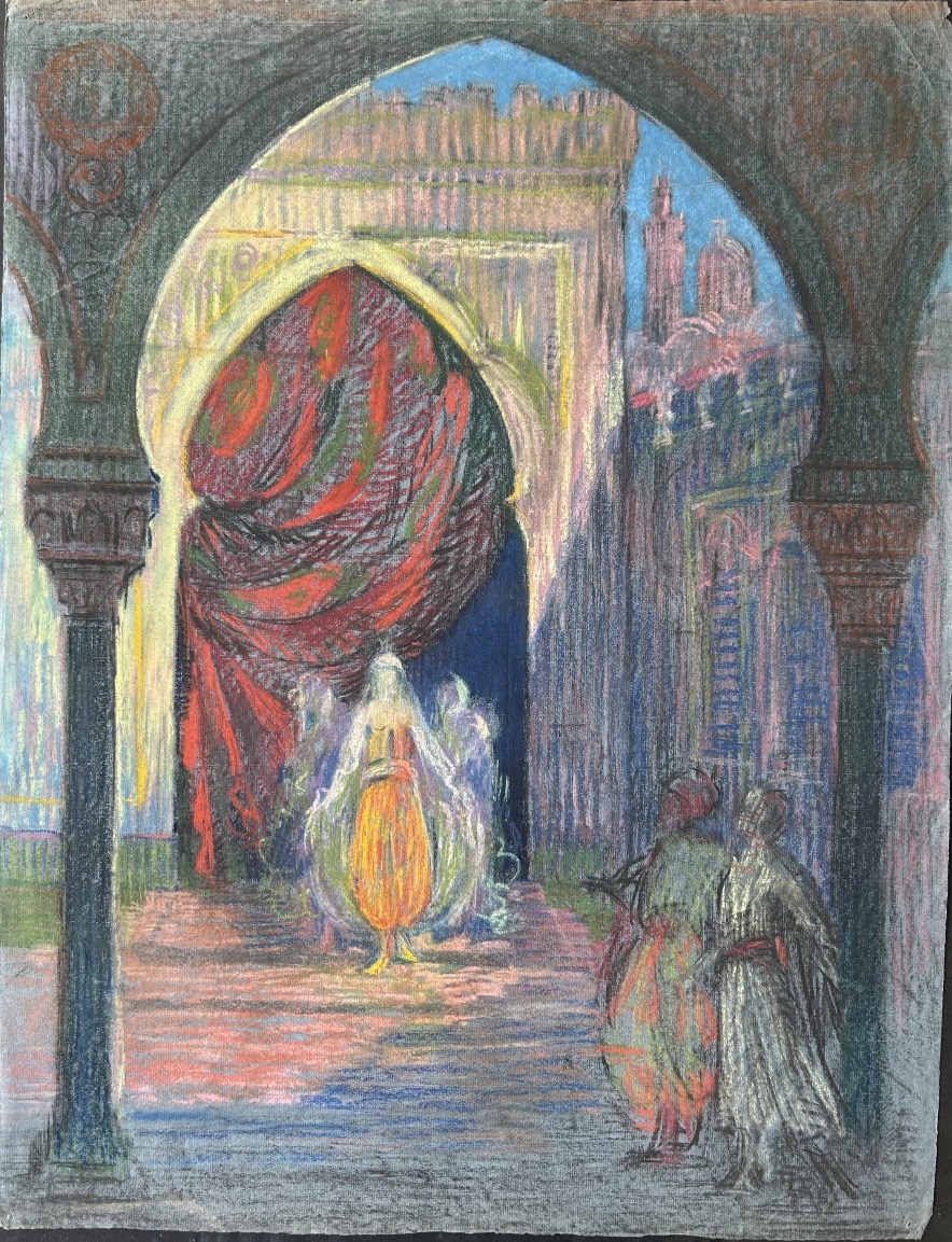 Pastel Drawing By Henri Laffite Depicting A Harem Scene