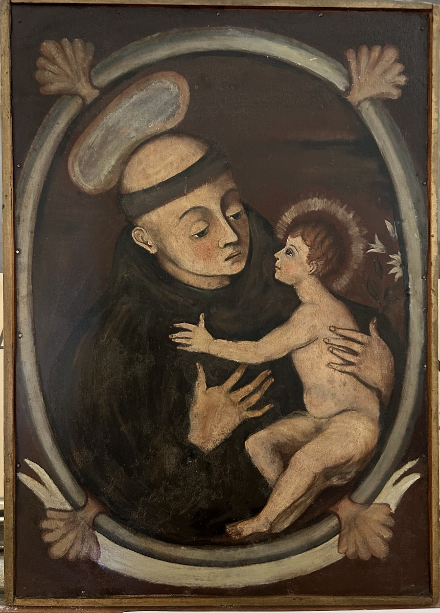 Huile sur métal 17ème école sud-américaine représentant StAntoine de Padoue et l’enfant Jesus-photo-2