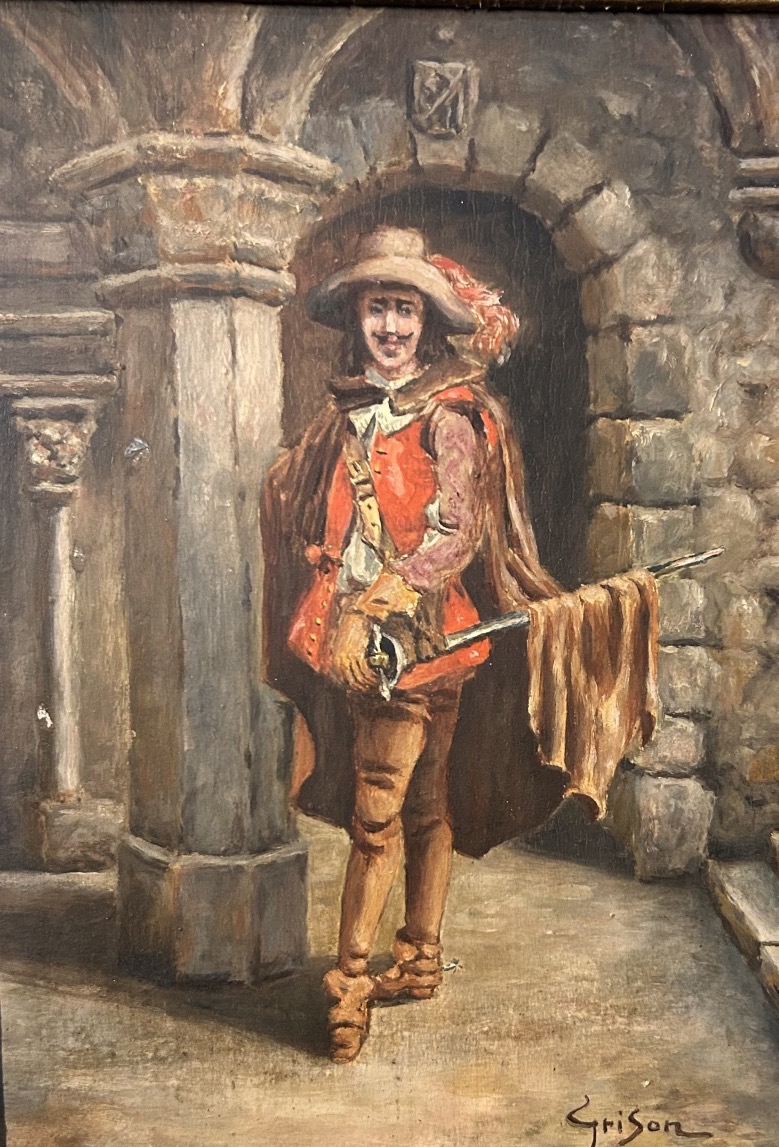 Huile sur panneau de Francois Adolphe Grison représentant un  Mousquetaire