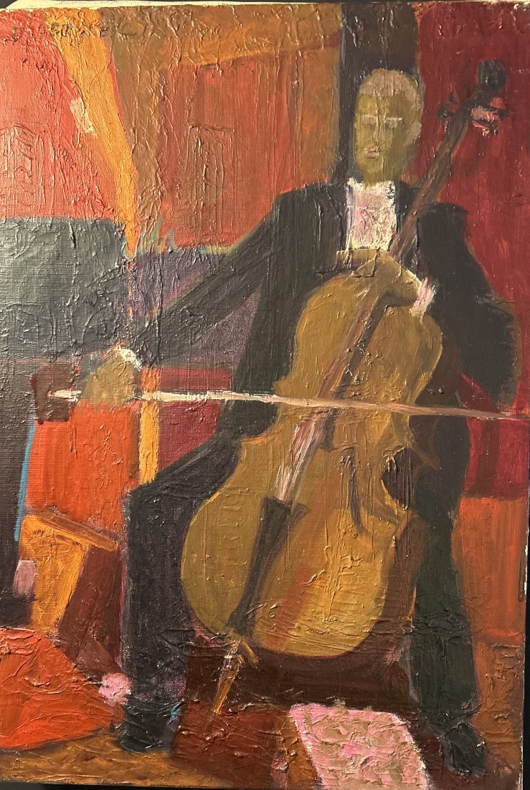 Oil On Canvas Signed By Anna Proszynska Representing A Cellist 