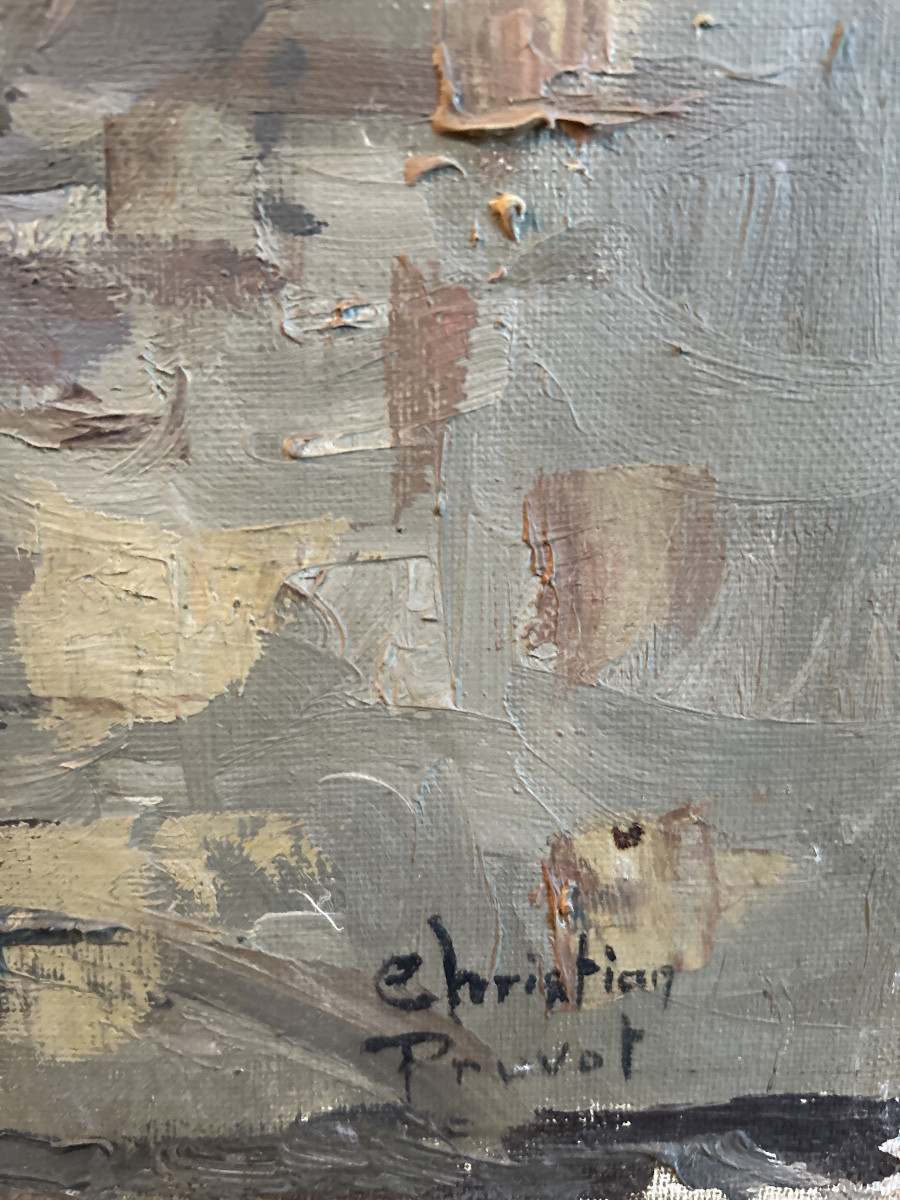Oil On Canvas Signed Christian Pruvot, Mid-20th Century; Exposure Stamp On The Back-photo-2