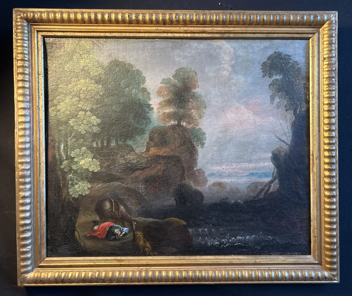 18th-century Oil On Canvas Depicting A Landscape With A Horseman; Very Fine Period Stretcher
