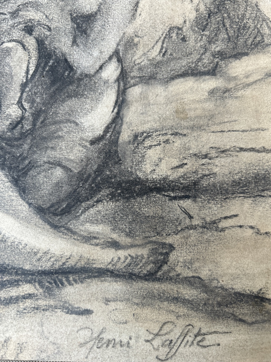 Dessin crayon et fusain signé Henri Laffite-photo-2