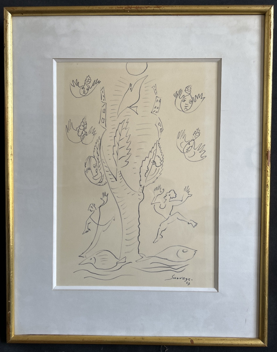 Felt-tip Pen Drawing Signed Léopold Survage And Dated 67-photo-3