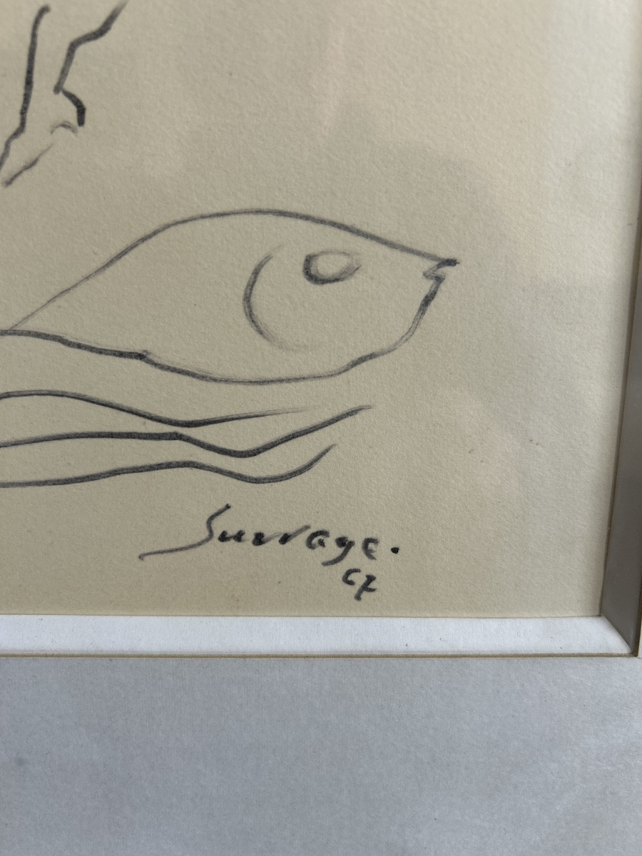 Felt-tip Pen Drawing Signed Léopold Survage And Dated 67-photo-4